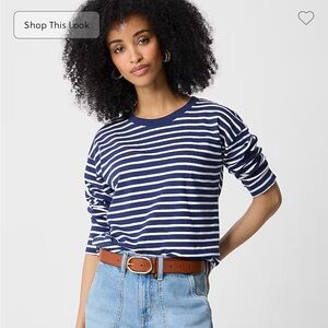 J Crew Navy/White Striped Women's Top-M